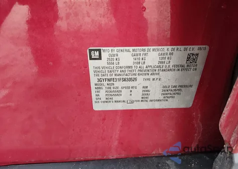 2015 Cadillac Srx Performance Collection из США, поврежденный, VIN 3GYFNFE31FS630526